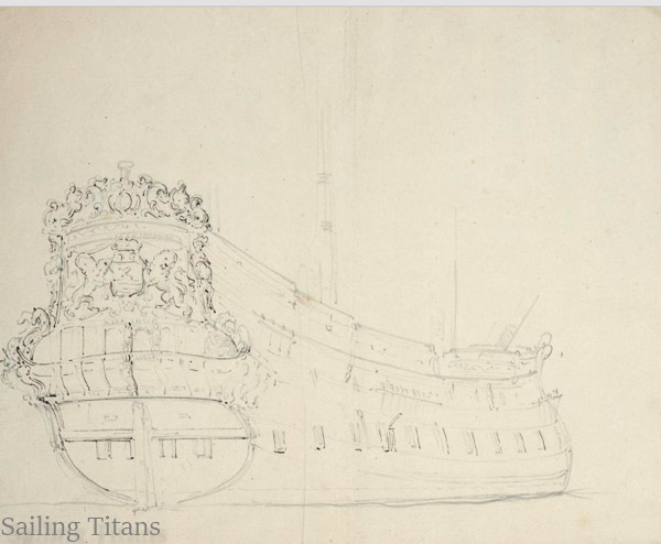 Oranje van Zeeland build in 1666 painted by  WvV the Younger